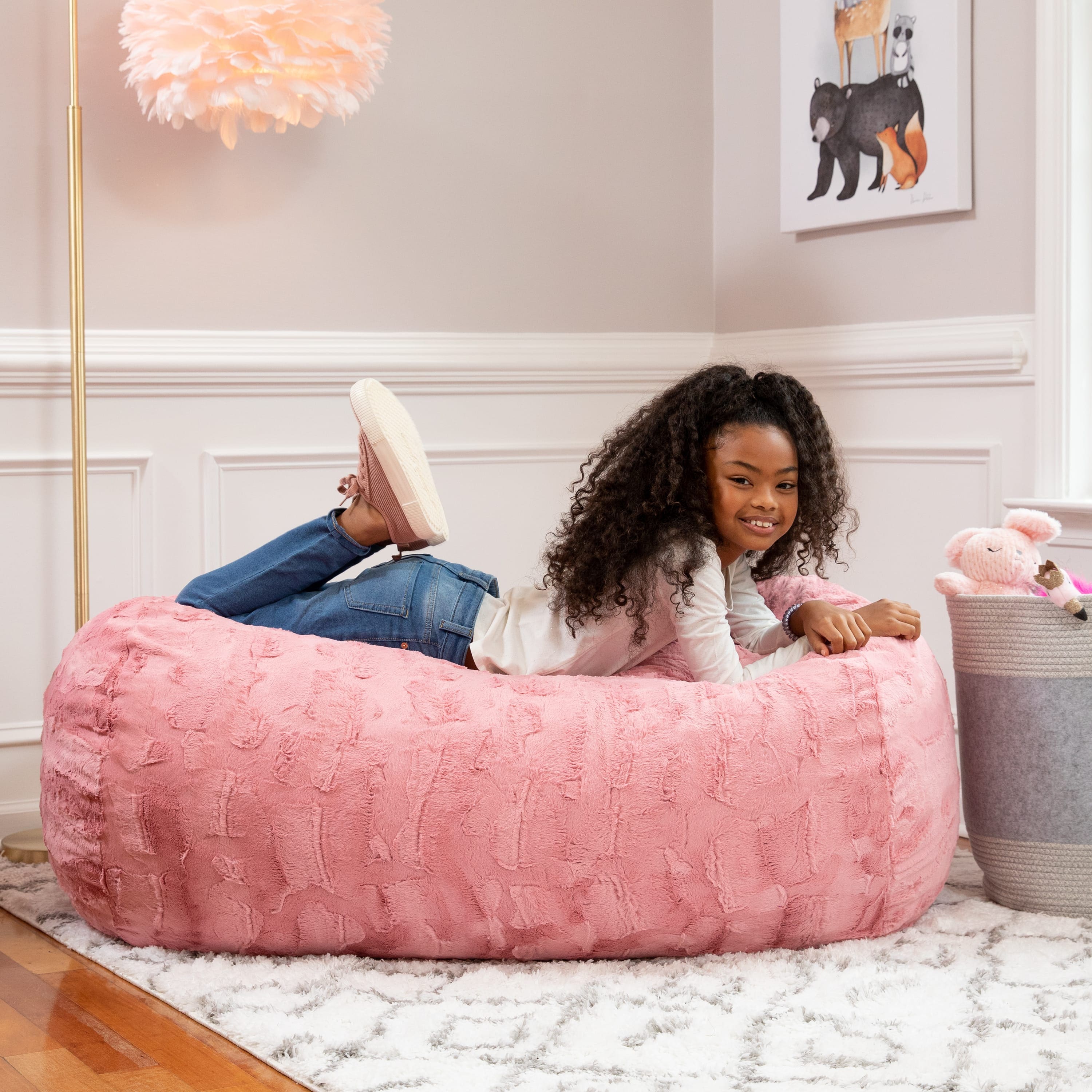 Jaxx - Sofa Saxx Bean Bag Couch - 4 Foot - Faux Fur, Rose Quartz - Faux Fur - Rose Quartz