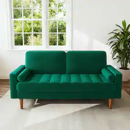 Vipbear - 56" Sofa, Velvet Loveseat Couch for Small Spaces, Mid Century Modern Sofa Couch with Solid Wood Legs, Green - Green