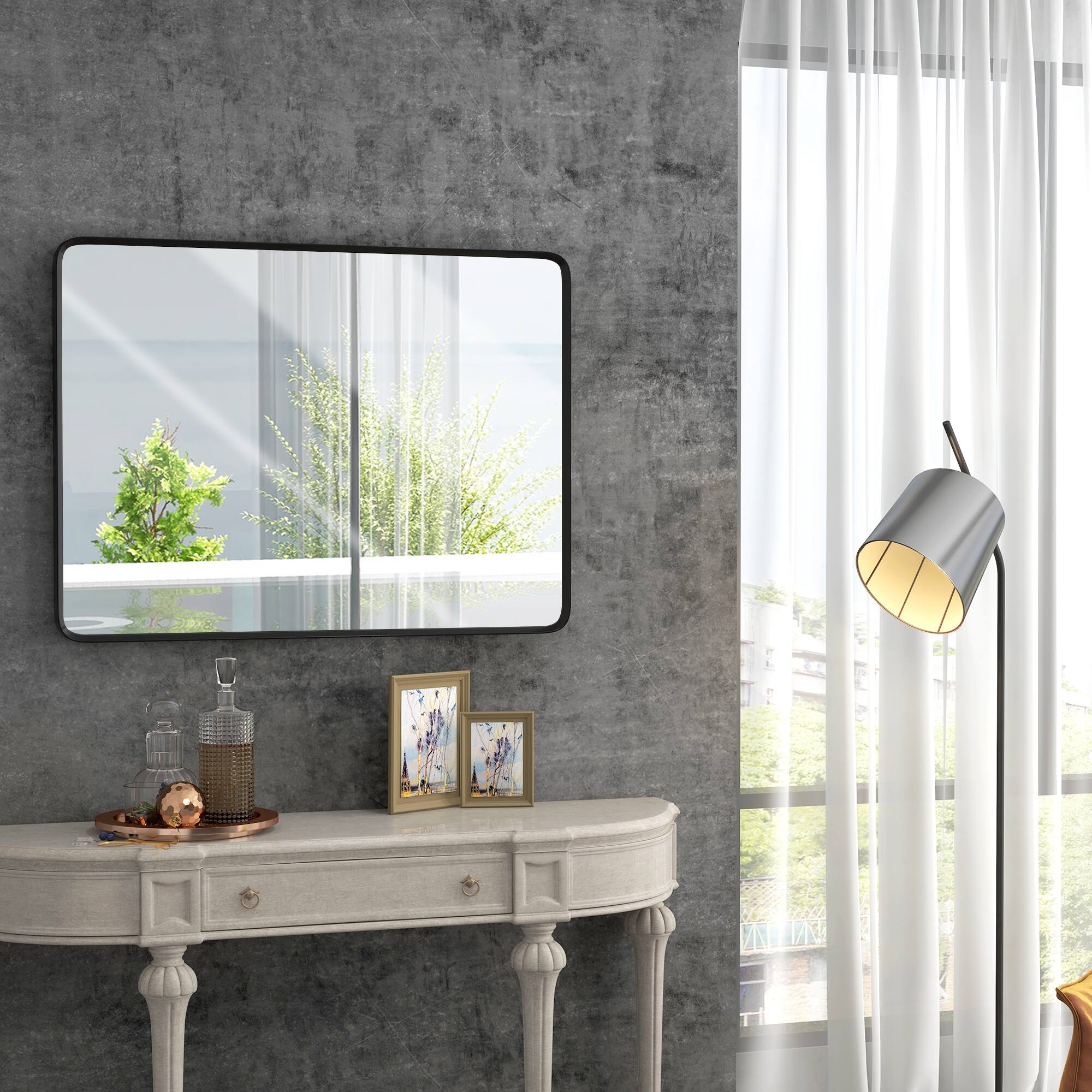 Alt View 5. Homcom - 36"x24" Wall Mirror, Aluminum Frame Rectangular Decorative Mirror, 5-Layer Float Technology (Home/Bathroom, Horizontal).