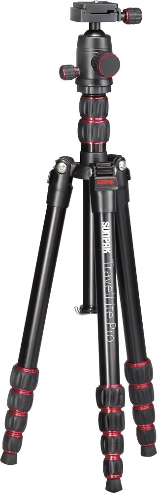 Angle View: Sunpak - TravelLite Pro Reverse Folding 63" Tripod - Black with red accents
