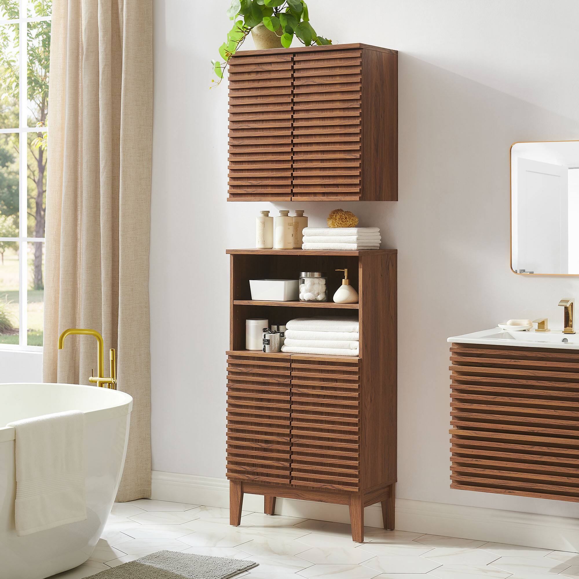 Angle. Modway - Render Bathroom Cabinet Set by Modway - Walnut.