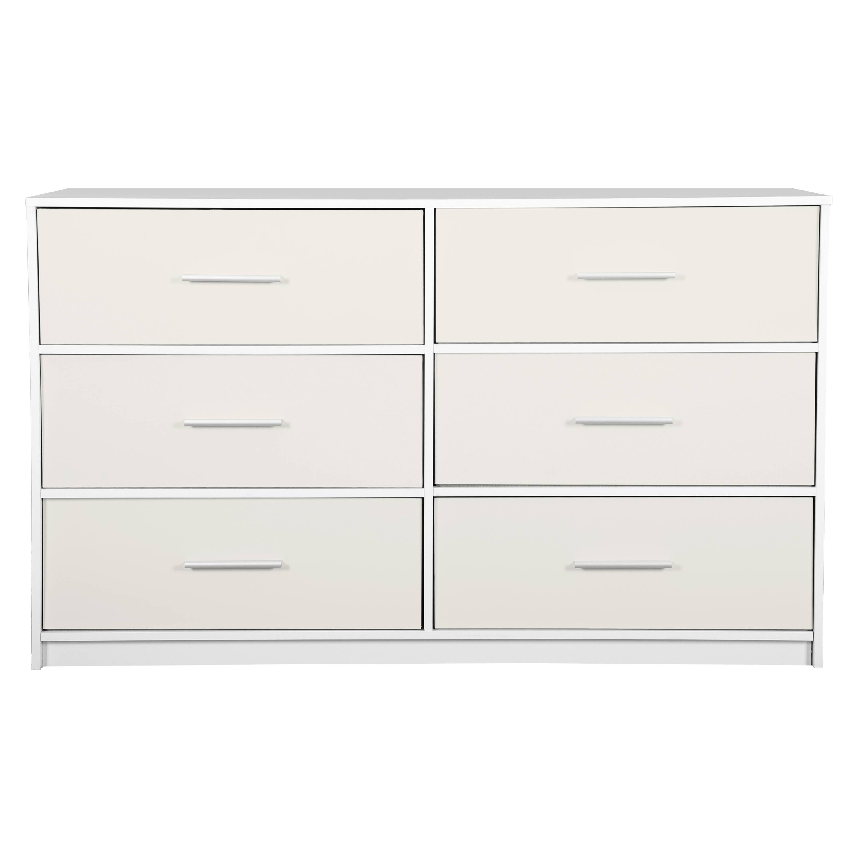 Left. Forest'nSky - White Wood 6 drawer 44.5 in. Wide Chest of Drawers with Large Fabric Drawers for Living Room - White.