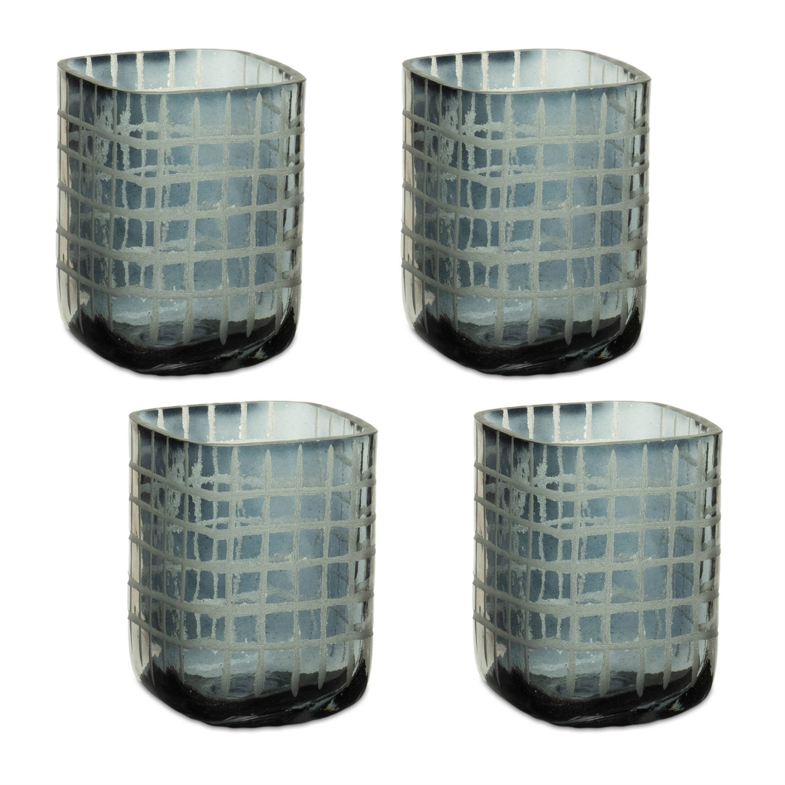 Angle. BreeBe - Etched Glass Candle Holder (Set of 4) - Blue.