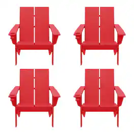 WestinTrends - Riviera Outdoor HDPE Modern Adirondack Chair with Cup Holder (Set of 4) - Red
