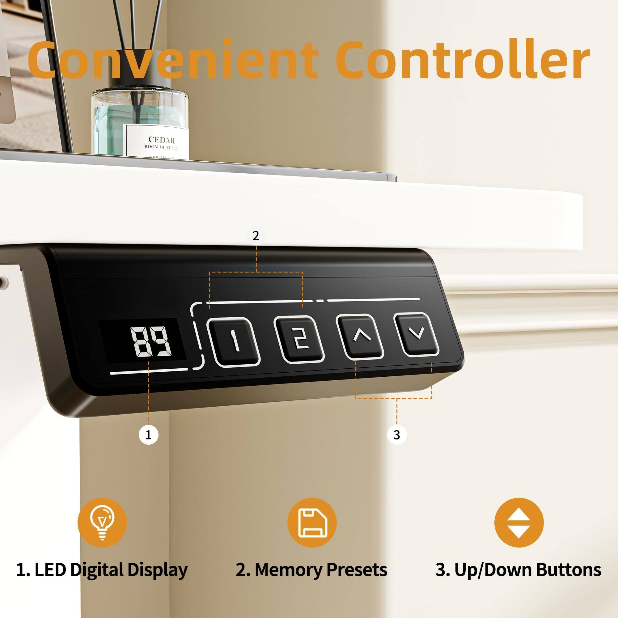 Convenient Controller

1. LED Digital Display
2. Memory Presets
3. Up/Down Buttons