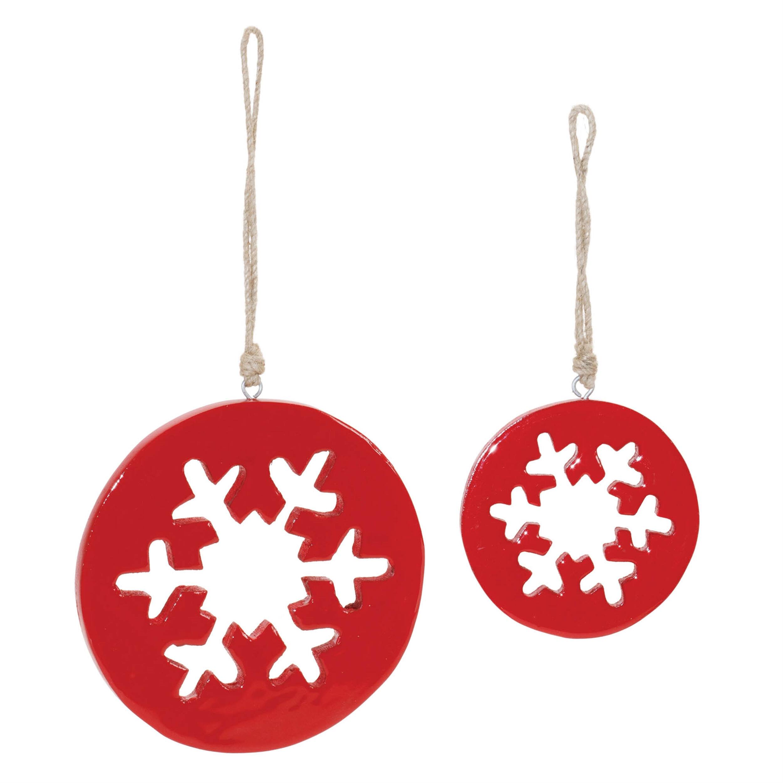 Angle. BreeBe - Red Wood Snowflake Cut-Out Ornament (Set of 12) - Red.