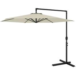 Spaco - 9.5FT Offset Patio Umbrella with Crank, Round Cantilever Base for Deck - Beige