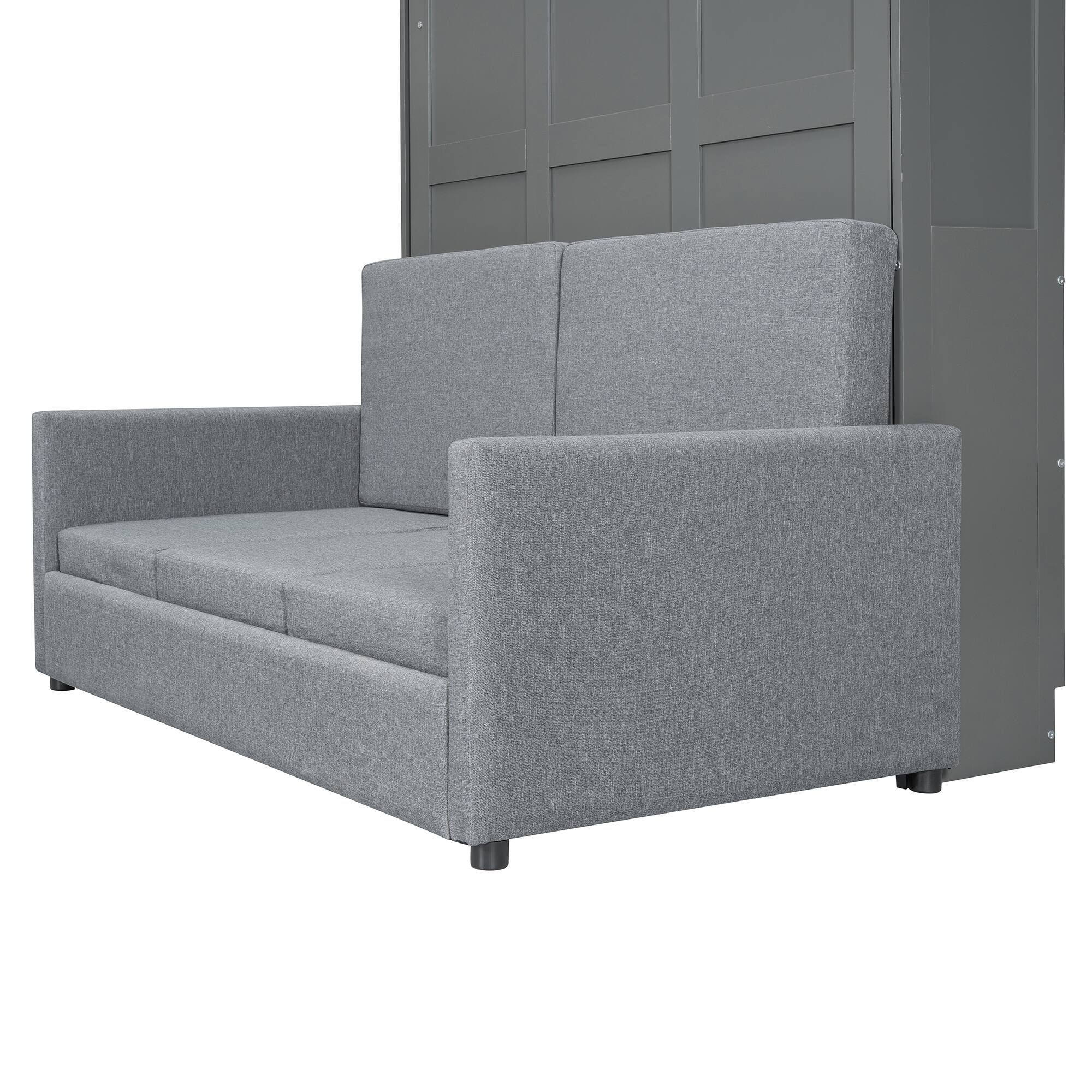 Alt View 6. Tiramisubest - Full Size Gray Murphy Bed Wall Bed, MDF+LVL, 83"L x 66"W x 84"H, 196 lbs, Space-Saving - Gray.