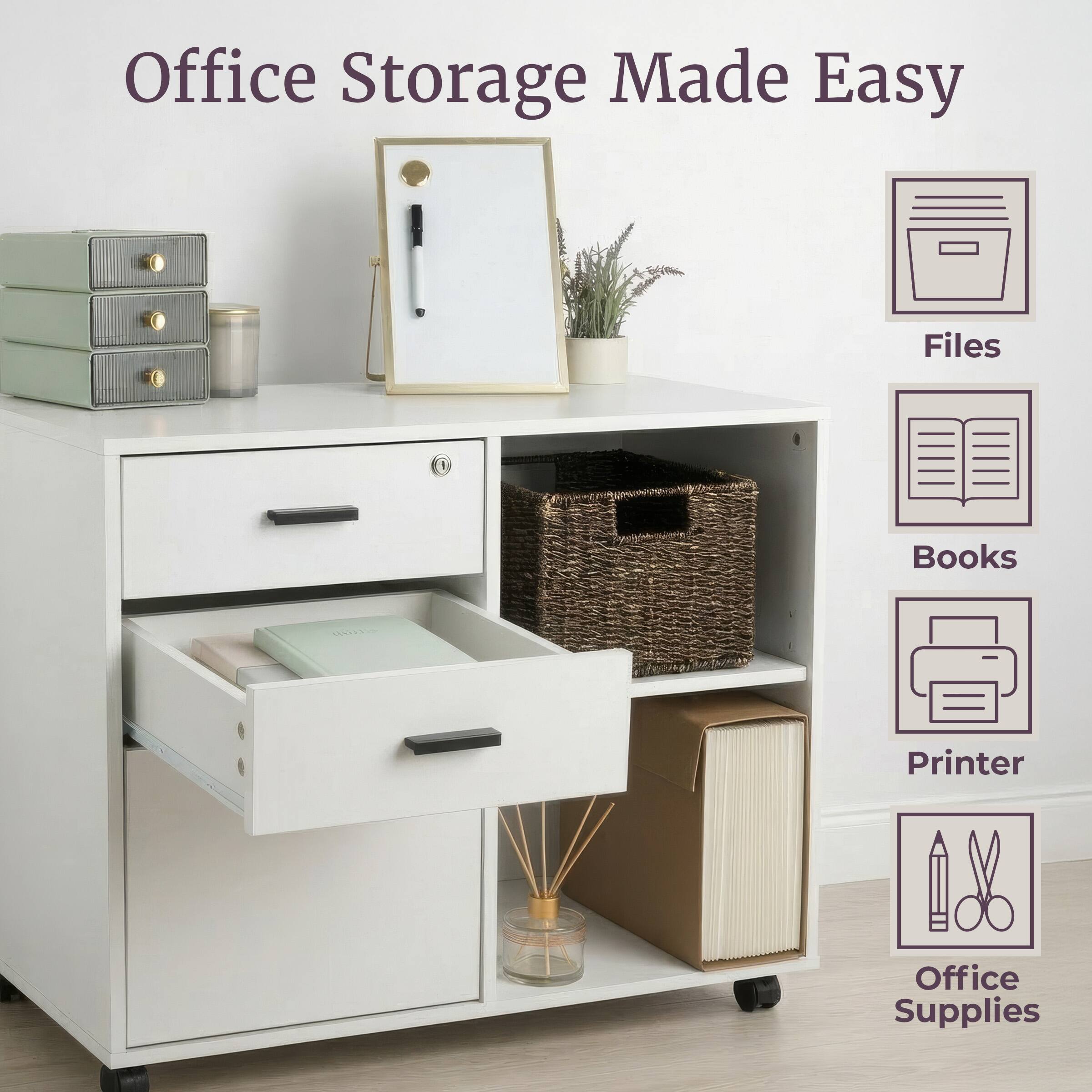 Office Storage Made Easy

- Files
- Books
- Printer
- Office Supplies