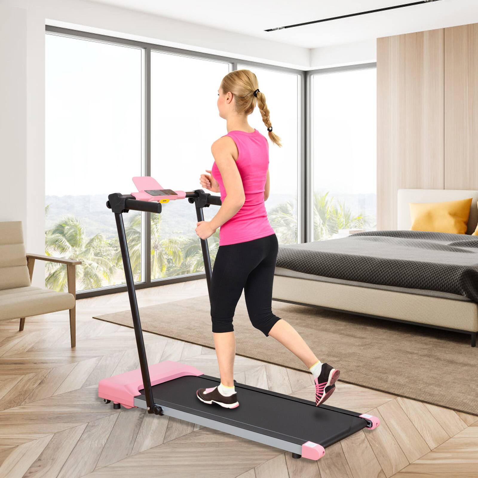 Alt View 3. Spaco - Spaco Home Treadmill with LED Display, 7.5MPH Speed Adjustable, Built-in Wheels for Easy Mobility, for Walking Running - Pink.