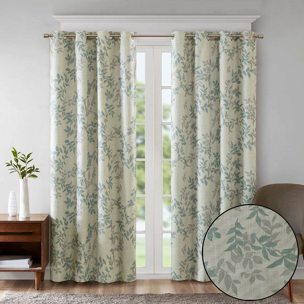 Alt View 2. BreeBe - Printed Botanical Blackout Curtain Panel - Aqua.