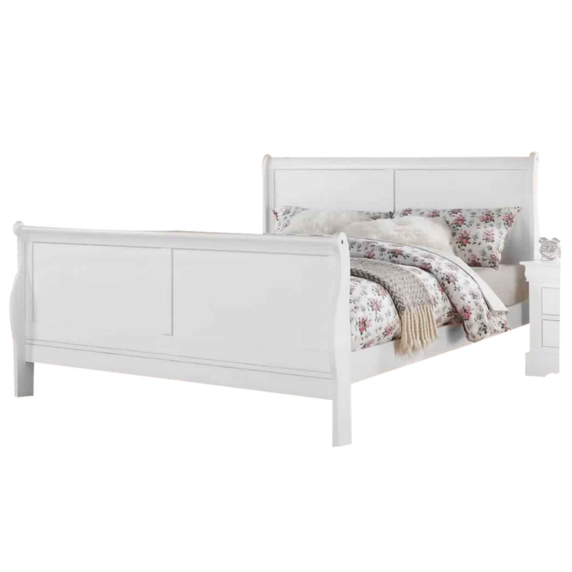 Manhattan Lane - Sleigh Design Full Size Bed with Sleek Legs, White - White