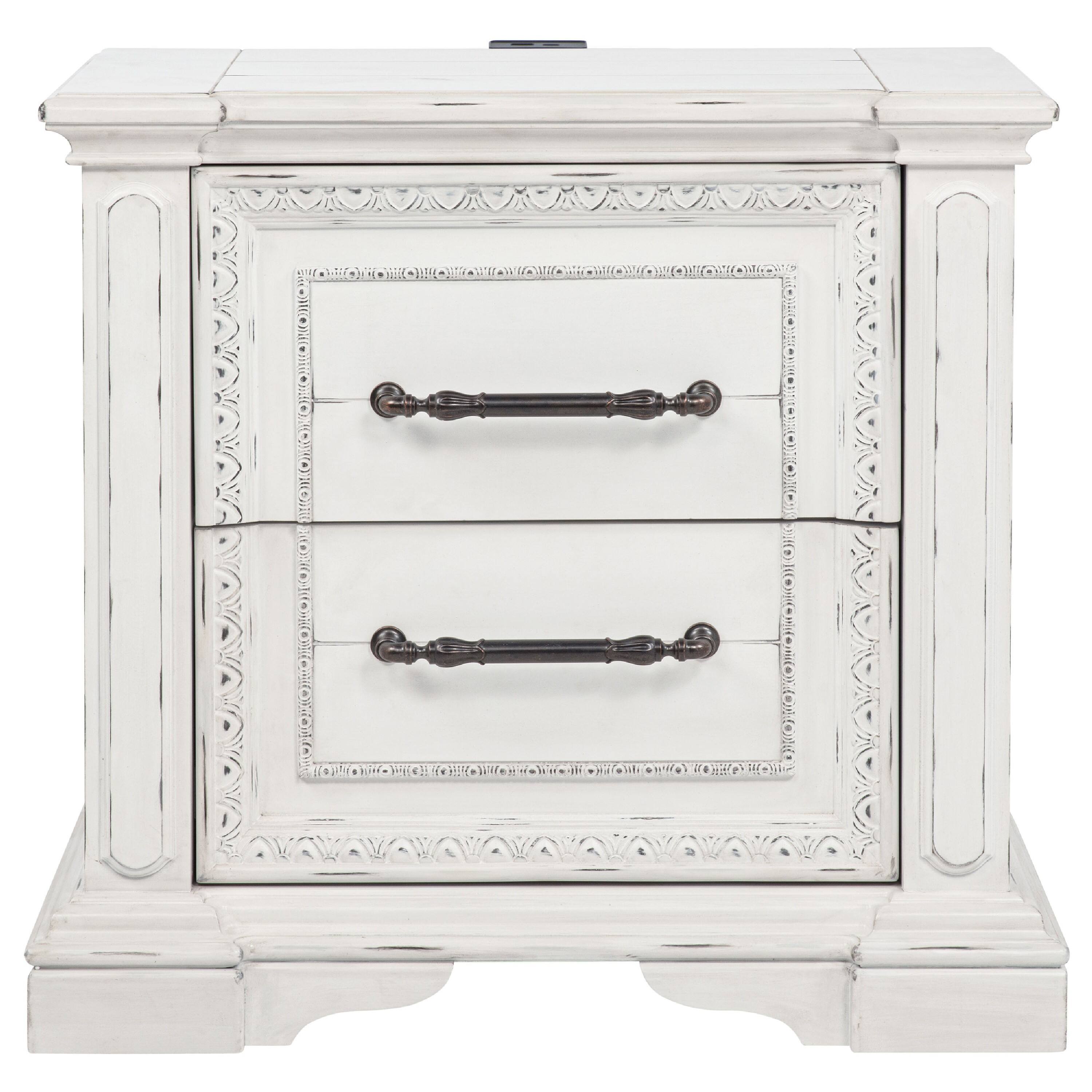 Alt View 1. Manhattan Lane - Jenie Nightstand, 2 Drawer and USB Port, Wood 32 Inch - Vintage White.