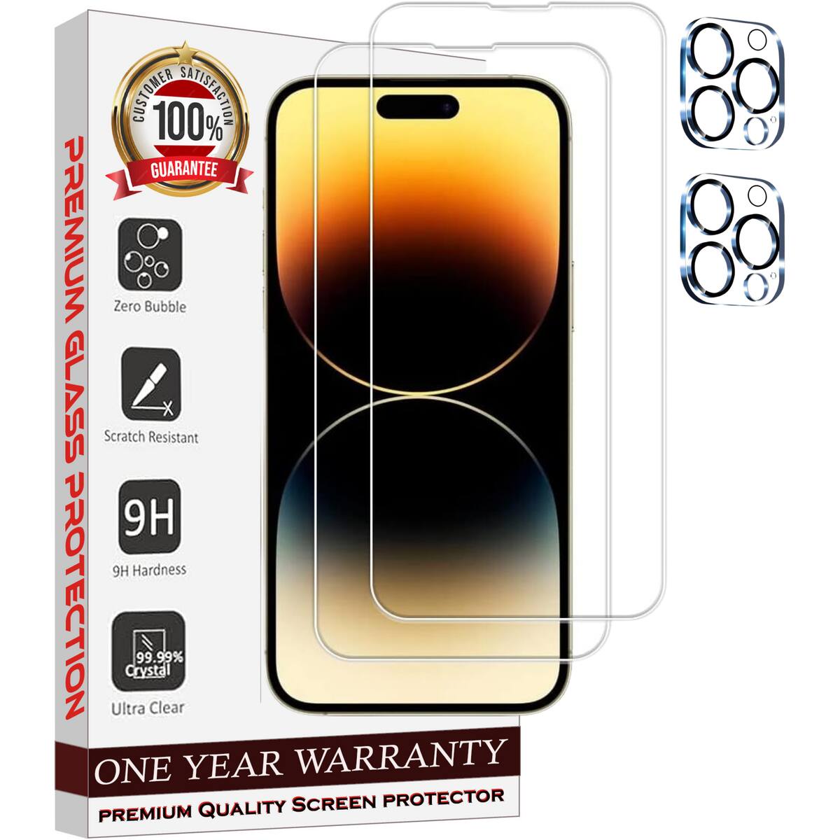 CUSTOMER SATISFACTION  
100% GUARANTEE  

PREMIUM GLASS PROTECTION  

- Zero Bubble  
- Scratch Resistant  
- 9H Hardness  
- 99.99% Crystal  
- Ultra Clear  

ONE YEAR WARRANTY  

PREMIUM QUALITY SCREEN PROTECTOR