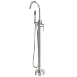 Akicon - Free Standing Bathtub Faucet 360° Swivel Tub Filler with Handheld Shower and Gooseneck Spout - Brushed Nickel