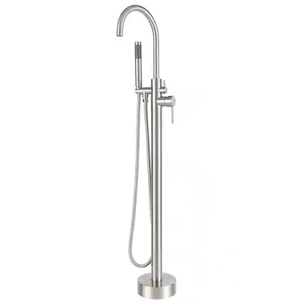 Front. Akicon - Akicon Free Standing Bathtub Faucet 360° Swivel Tub Filler with Handheld Shower and Gooseneck Spout in Brushed Nickel - Brushed Nickel.