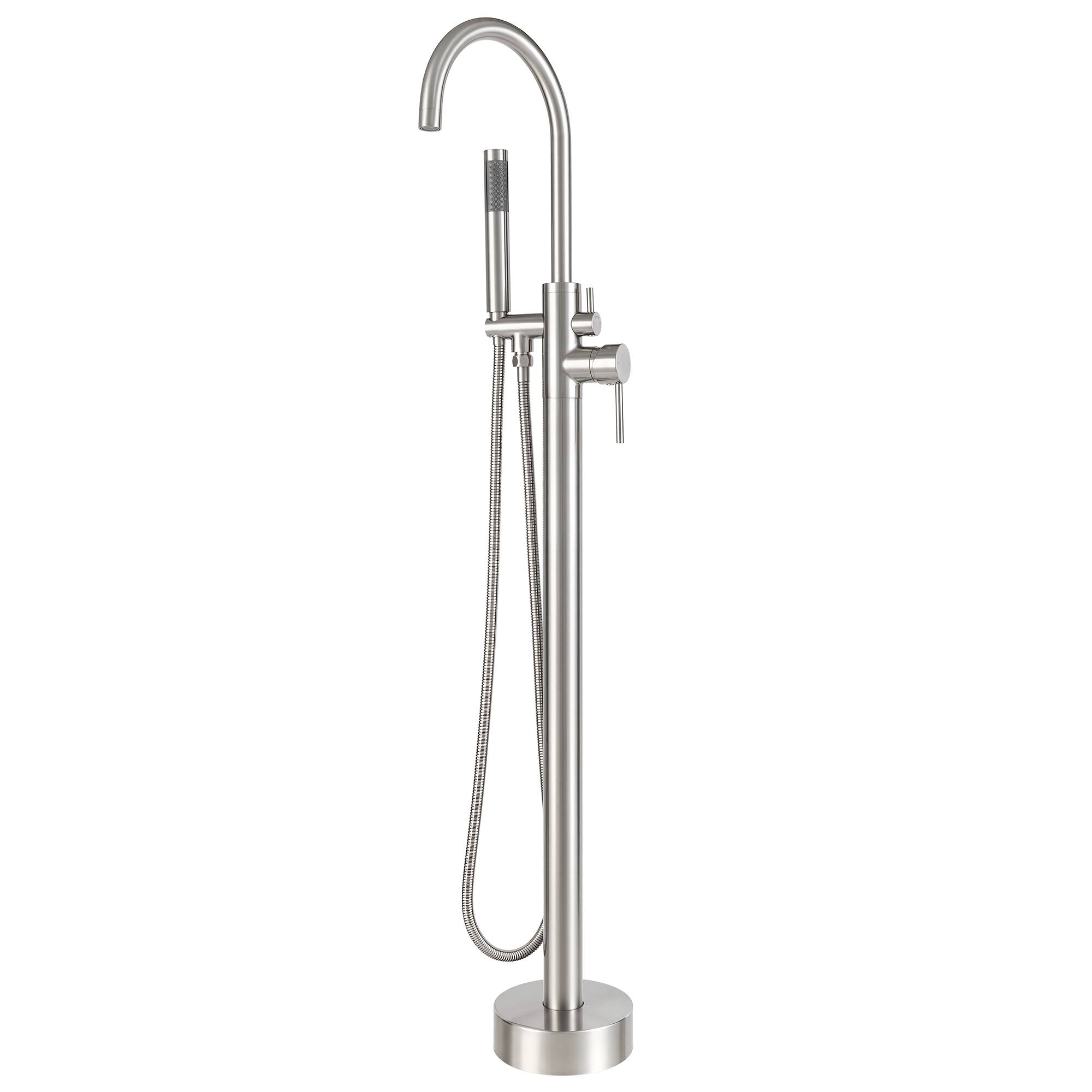 Front. Akicon - Akicon Free Standing Bathtub Faucet 360° Swivel Tub Filler with Handheld Shower and Gooseneck Spout in Brushed Nickel - Brushed Nickel.