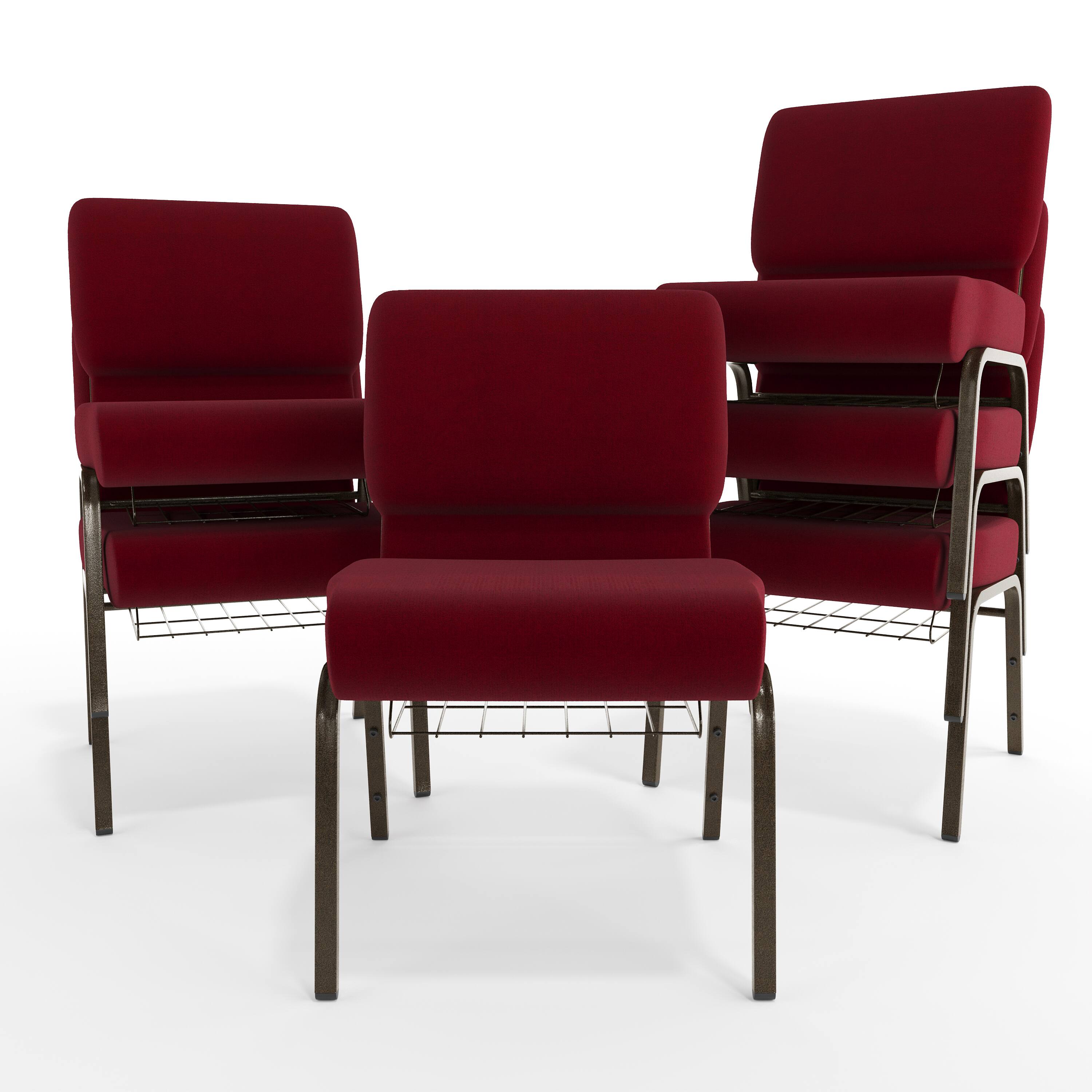 Alt View 10. Emma + Oliver - 21"W Church/Reception Guest Chair with Communion Cup Book Rack - Burgundy Fabric/Gold Vein Frame.