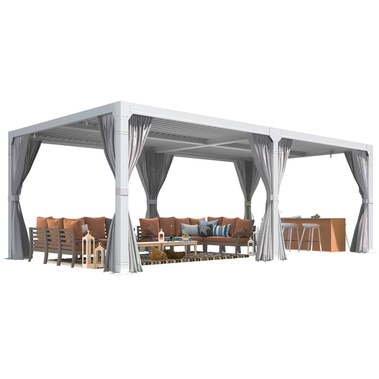 Alt View 4. U-HOMY - 12'x24' Louvered Pergola with Adjustable Roof – Outdoor Hardtop Gazebo for Decks, Gardens & Backyards - White.