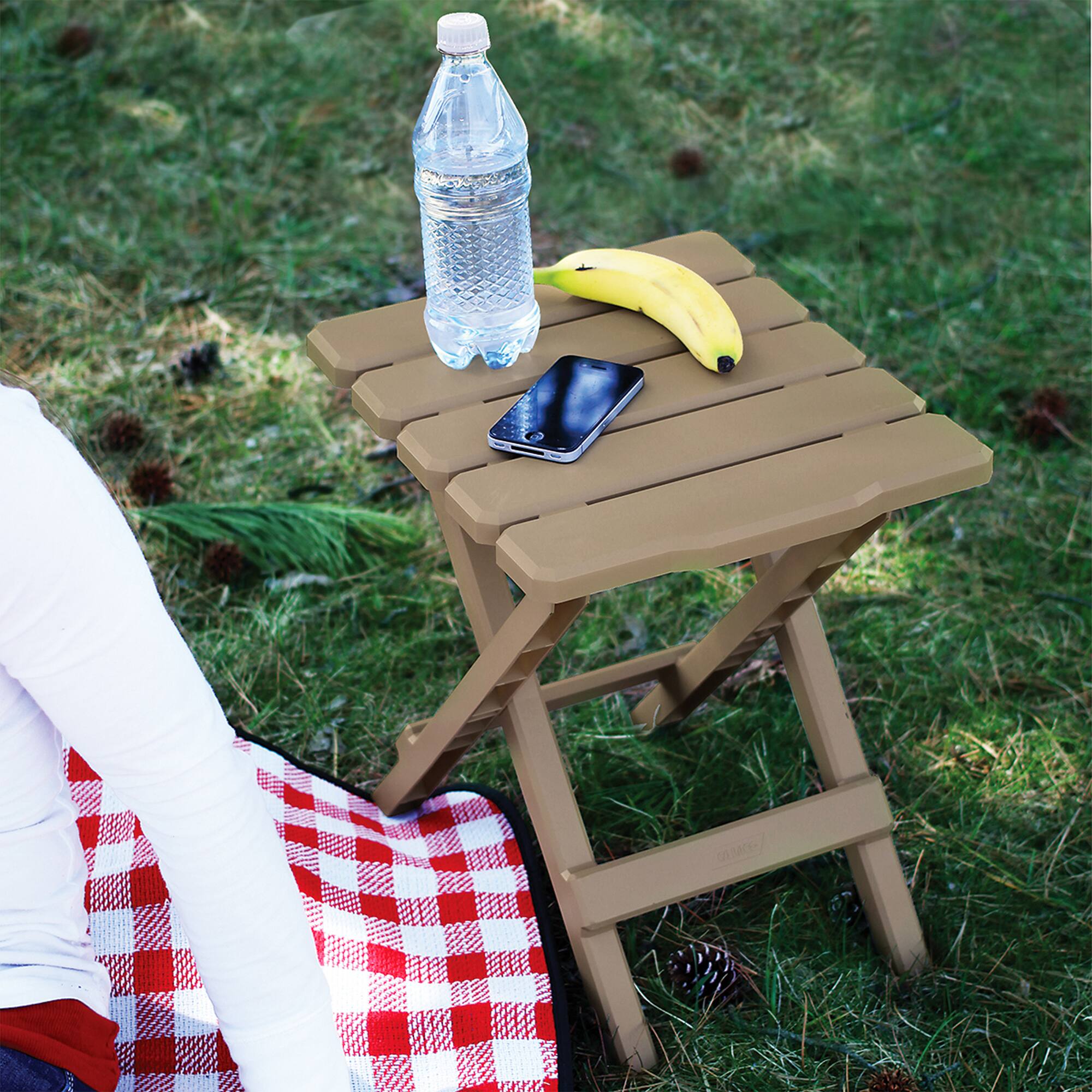 Alt View 2. Camco - Camco Adirondack Portable Outdoor Camping Plastic Folding Side Table, Taupe - Taupe.