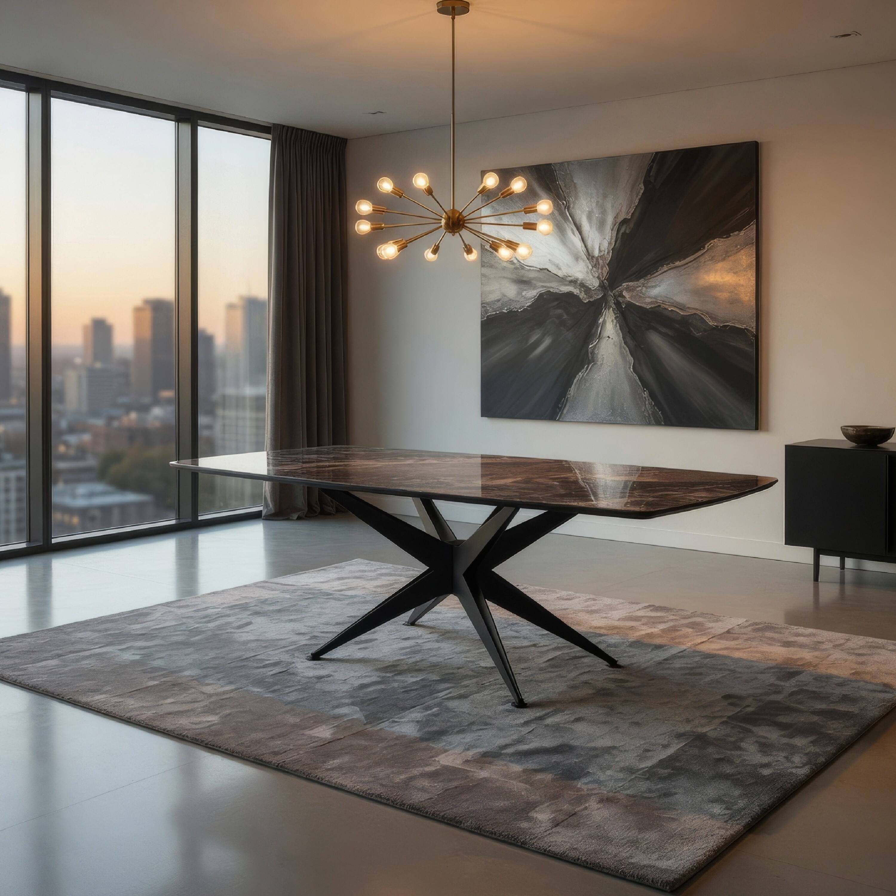 Alt View 7. Manhattan Lane - Laus Dining Table, 71 Inch Crystal Glass Top, Black Geometric Base - Black.