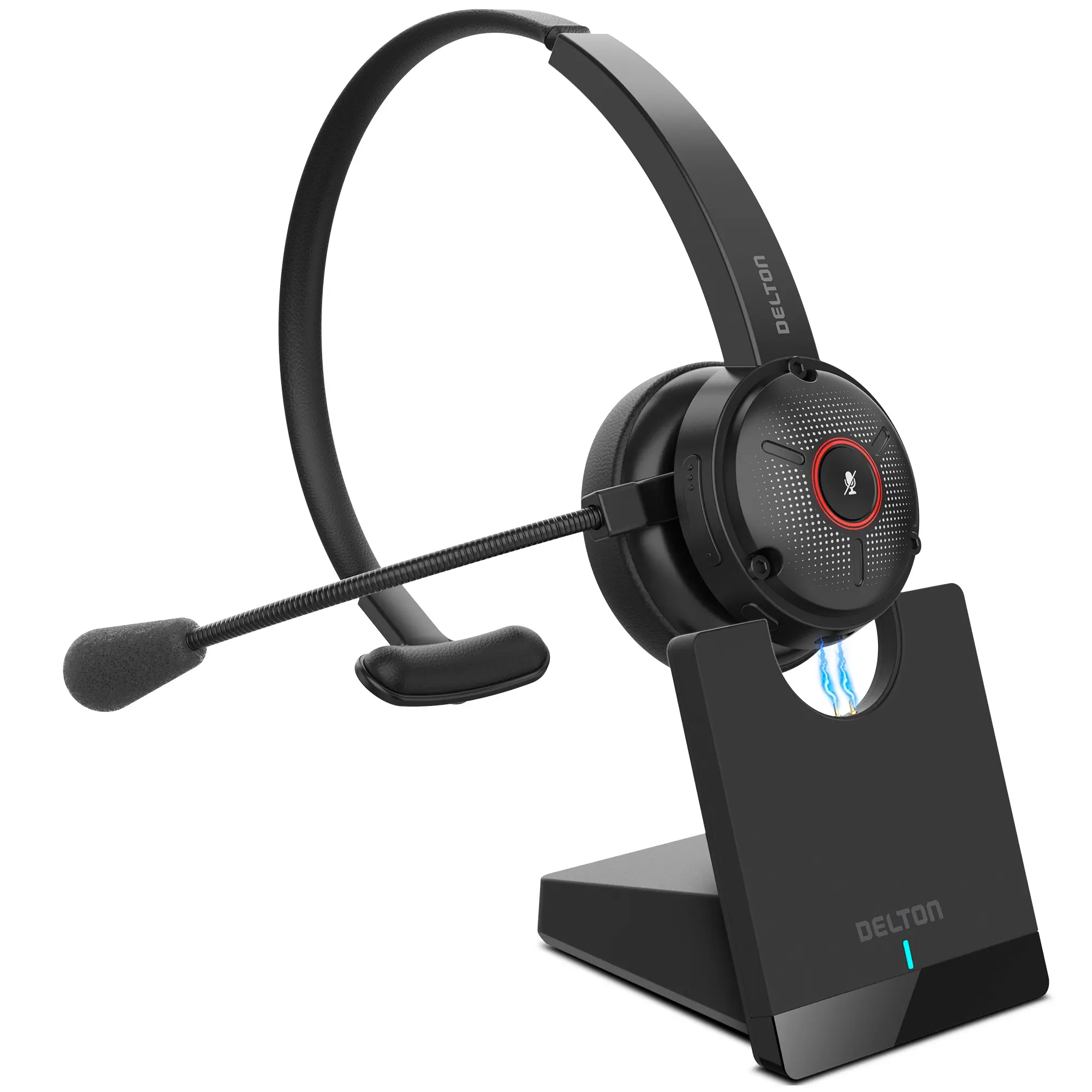 Delton - 50X Noise Canceling Wireless Bluetooth Headset & Charging Dock (DBTHEAD50X) - Black