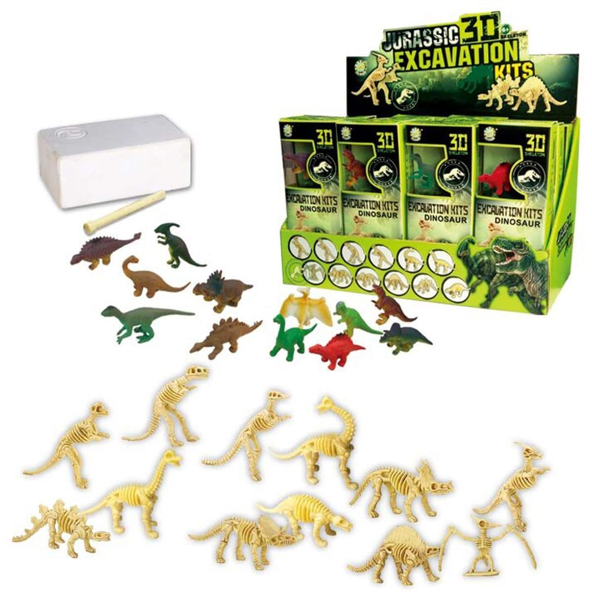 JuzToys - Dinosaur Toys for Kids 3-5, STEM Toys Dinosaur Skeleton Fossil Excavation Kit Toy, Pack Of 12 Variety, Educational toys - Multi
