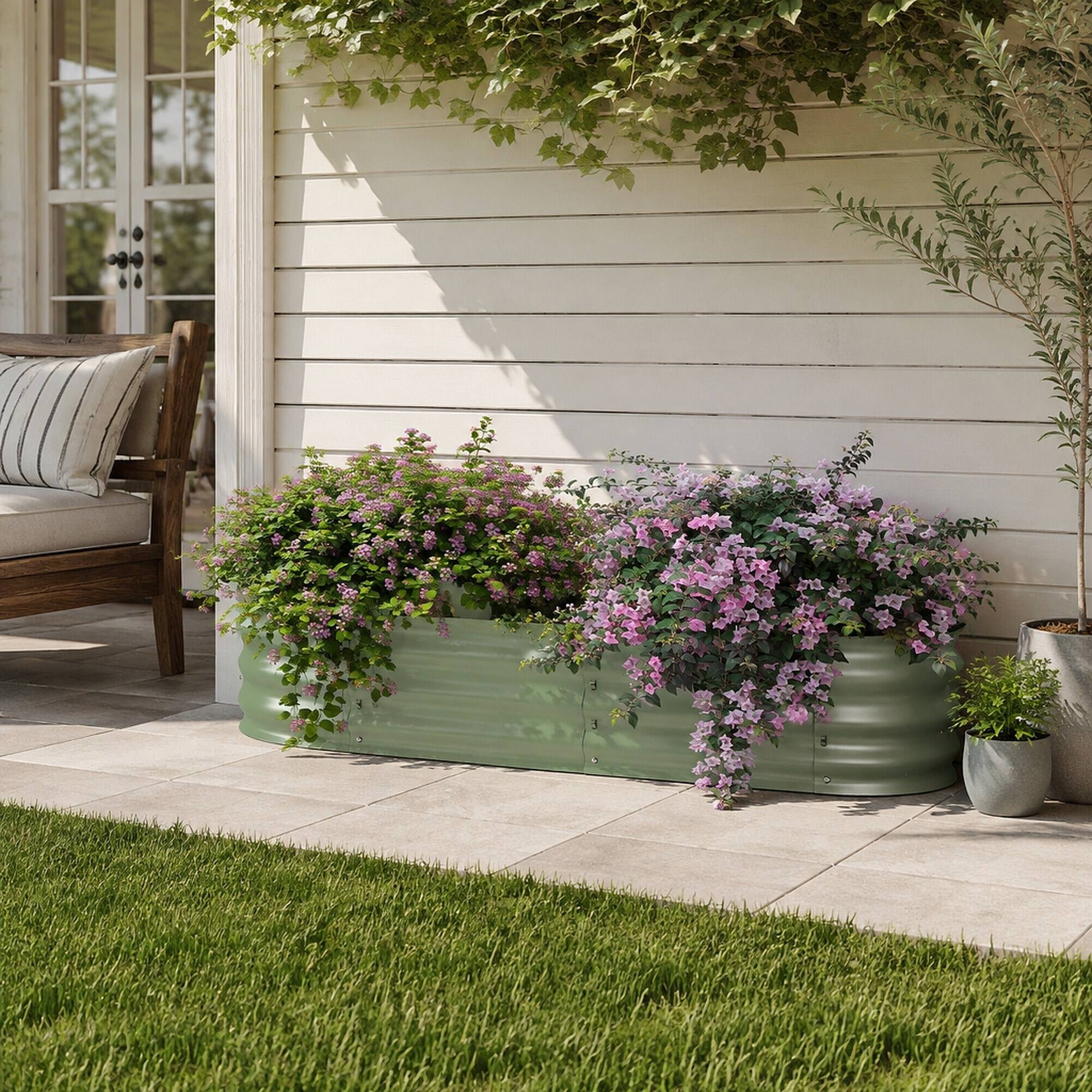 Left. RYHNUYNE - Galvanized Raised Garden Bed Kit 4.9' x 2' x 1' Metal Planter Box with Safety Edging for Vegetables Flowers Herbs - Green.