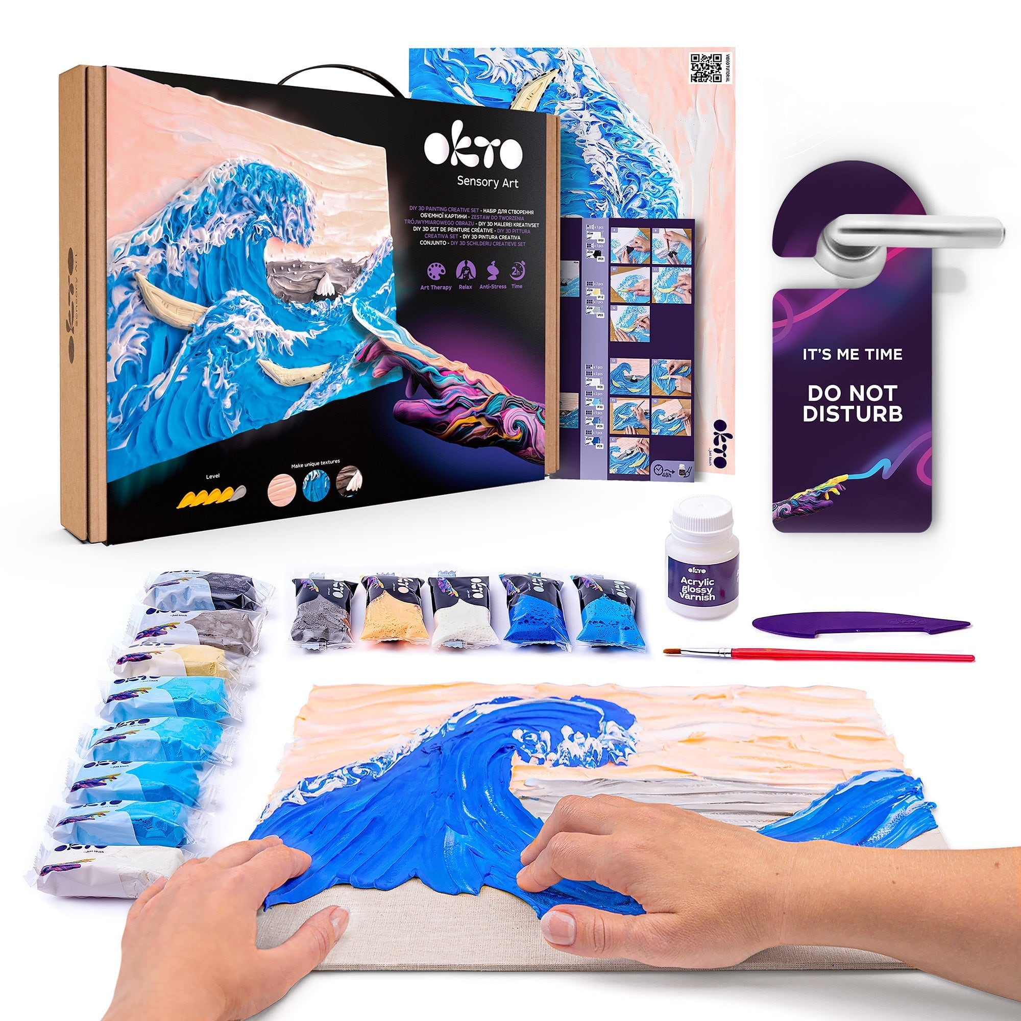 OKTO - Sensory Art 3D Painting “The Great Wave off Kanagawa” – 11.8” x 15.7” Canvas Kit