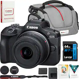Canon - EOS R100 Mirrorless Camera + RF-S18-45mm F4.5-6.3 Lens + 64GB Memory Bundle