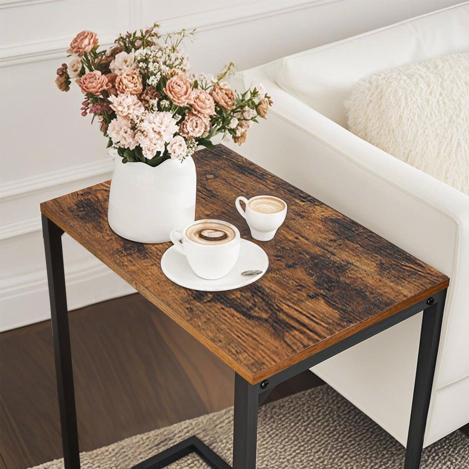Back. Songmics Home - Small Side/End Table for Laptop, Bedroom, Living Room, Work in Bed or on The Sofa, Simple Structure, Stable - Rustic Brown and Black.