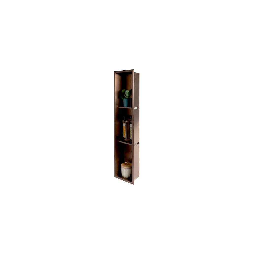 Back. Alfi - 8" x 36" Brushed Copper PVD Stainless Steel Vertical Triple Shelf Shower Niche - Brown.