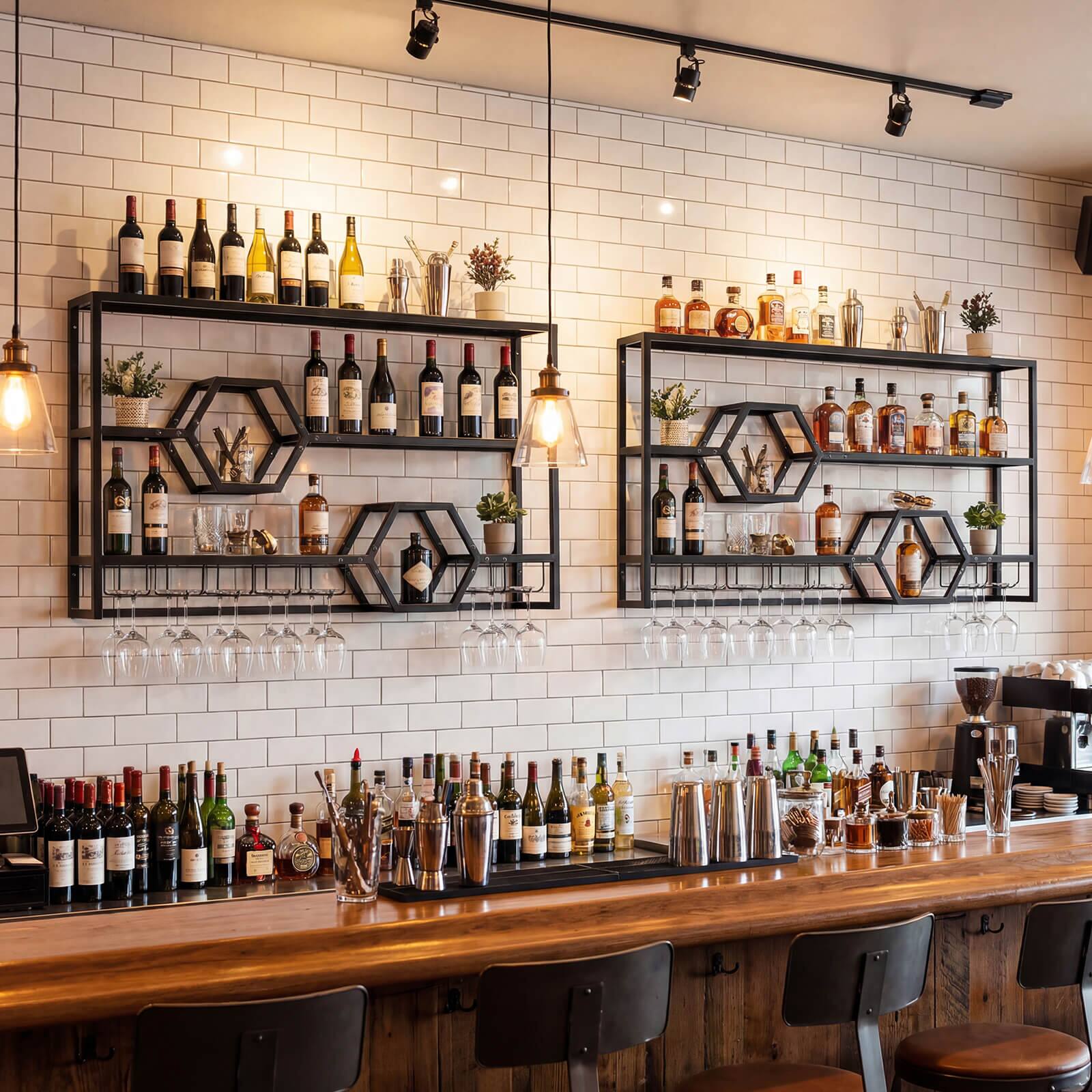 Alt View 4. Costway - Costway Wall Mounted Wine Rack 47" Large Floating Bar Shelves with Glass Holder for Kitchen - Black.