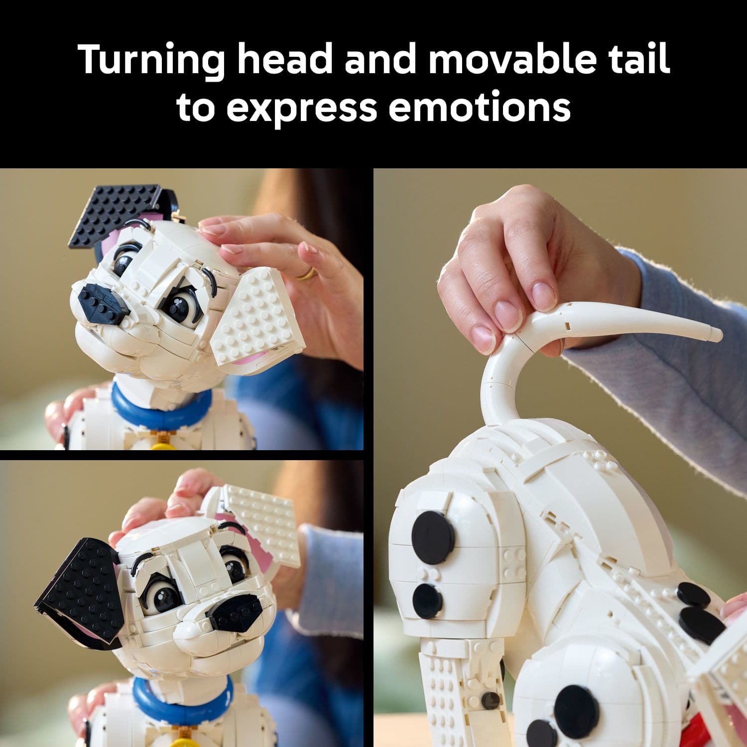 Turning head and movable tail to express emotions
