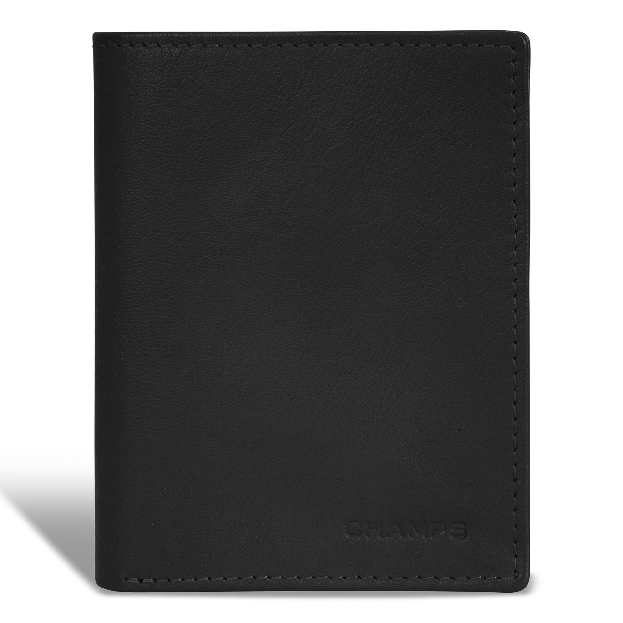 Front. Champs - Onyx Collection Leather Vertical Wallet - Black.