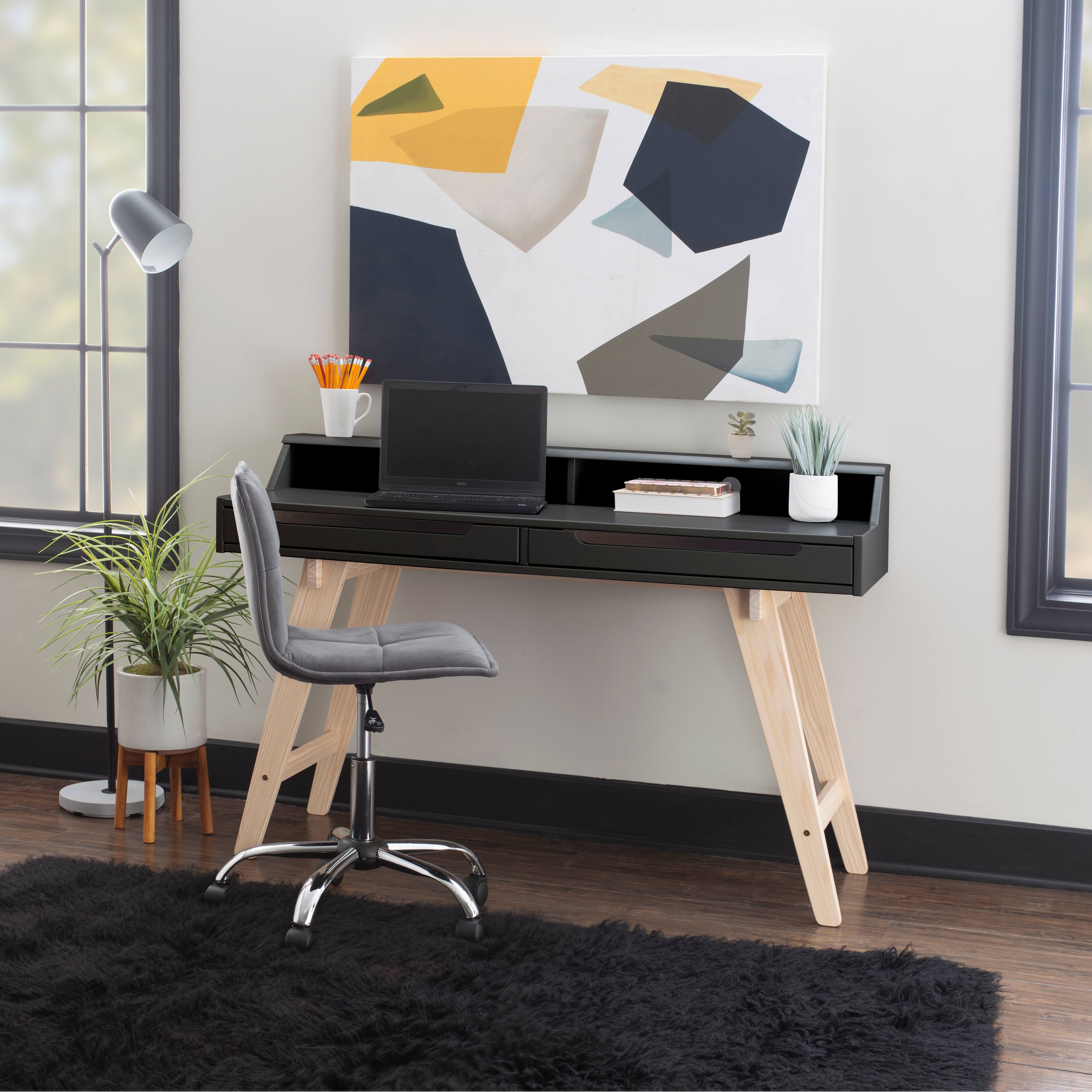 Alt View Zoom 18. Linon Home Décor - Stanley Two-Drawer Desk With Hutch Shelf - Natural & Black.
