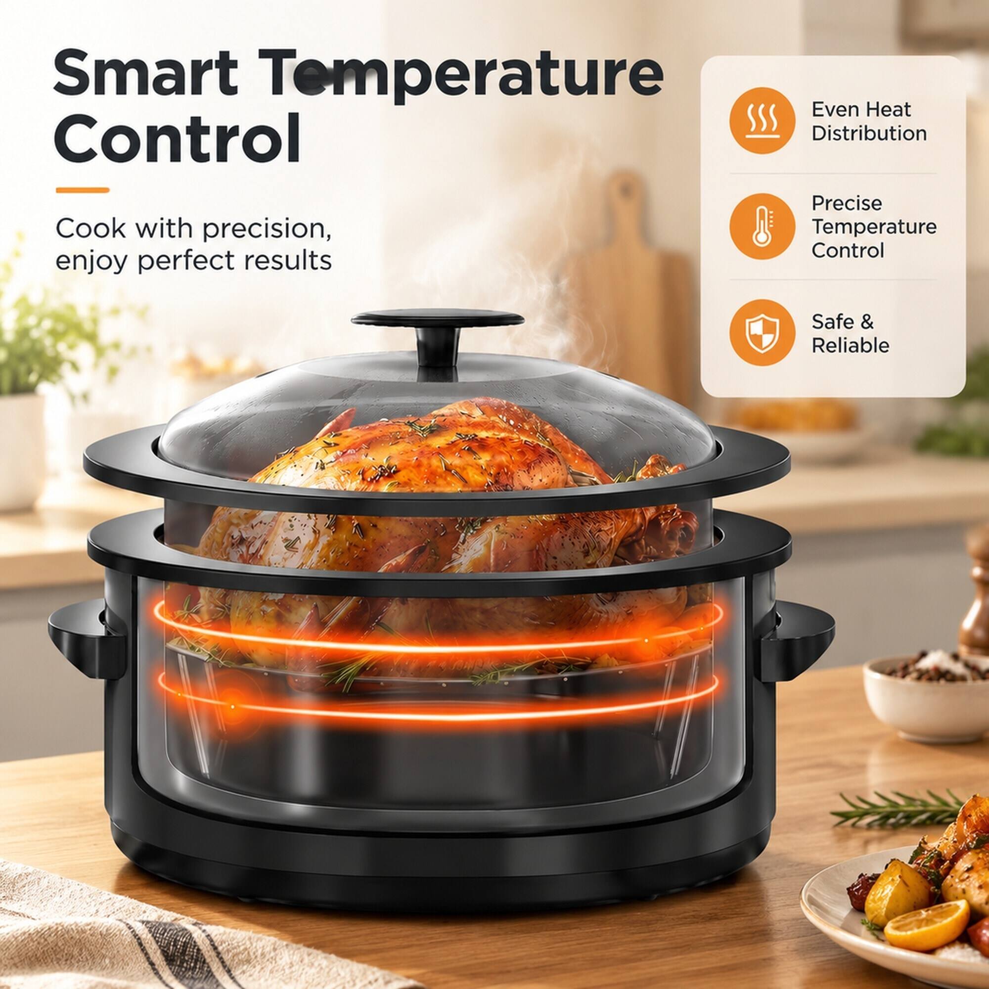 Smart Temperature Control

Cook with precision, enjoy perfect results

- Even Heat Distribution
- Precise Temperature Control
- Safe & Reliable