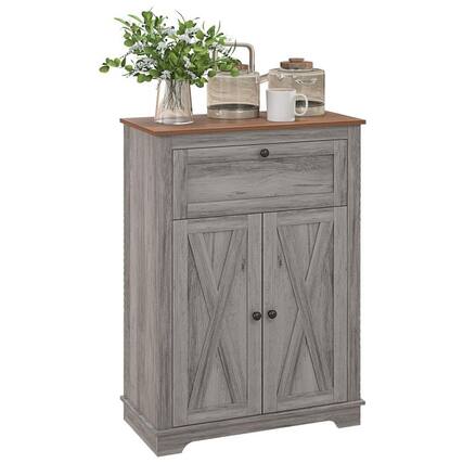 Front. PULUZ - Farmhouse Sideboard Storage Cabinet with Doors and Drawer for Kitchen, Living room, 23.5 inchx11.75 inchx34.5 inch - Gray.