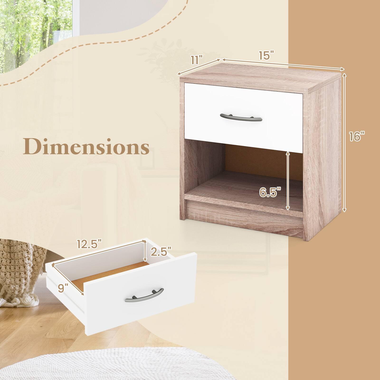 Dimensions

11"
15"
16"
6.5"
12.5"
2.5"
9"
