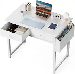 Sweet - 32 Inch Computer Desk with File Drawers Cabinet for Bedroom Study Writing Home Office Table for Small Spaces - White