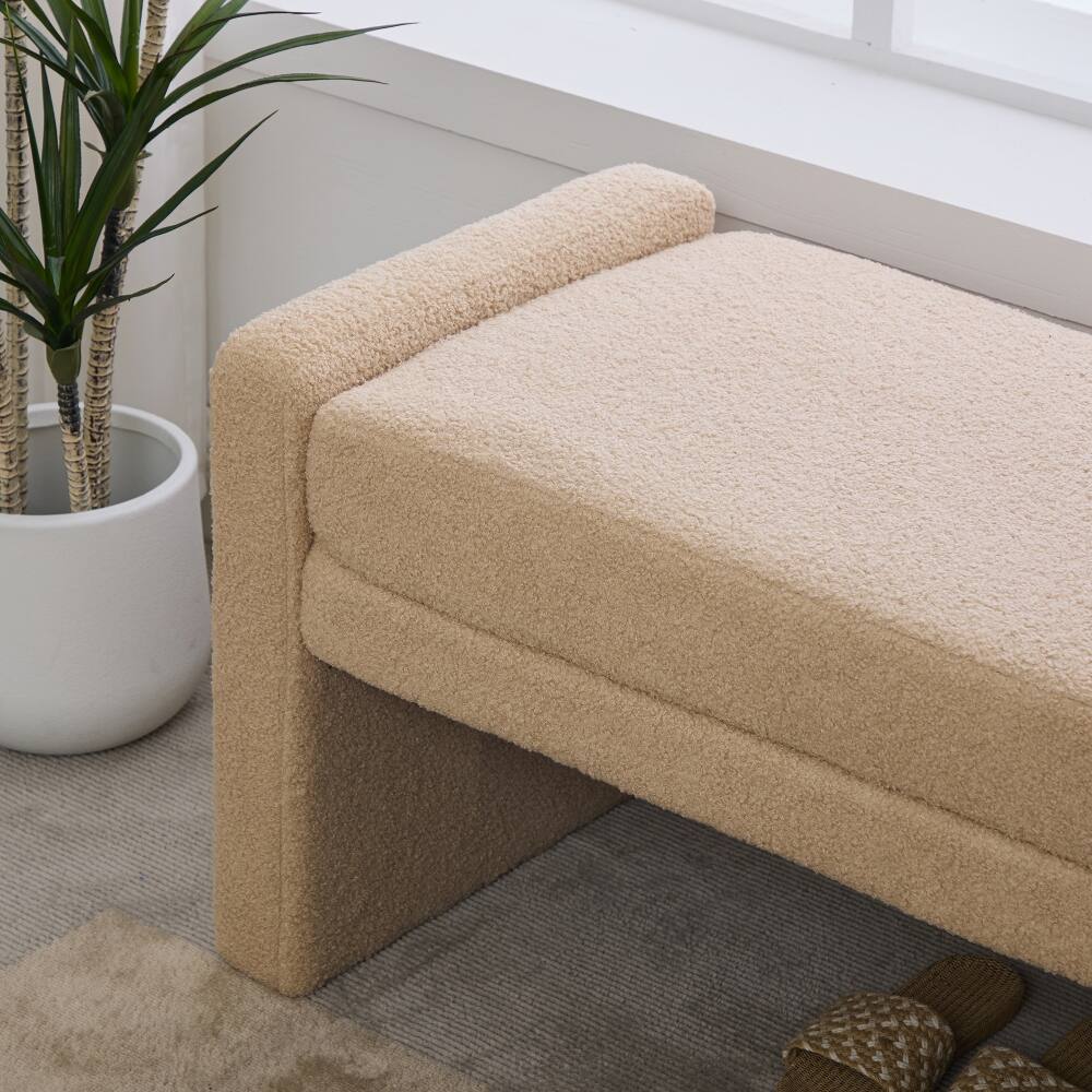 Alt View 6. Ropilly - Ropilly Modern Upholstered End of Bed Bench Wheat Tufted Teddy Fabric Oversized Entryway Window Seat - Wheat.