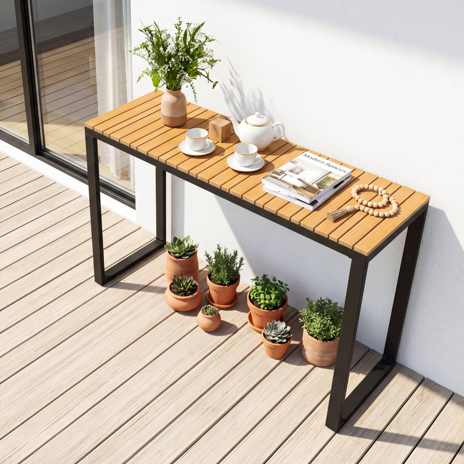 Alt View 1. Costway - Costway Outdoor Console Table with Metal Frame Foot Pads Buffet Bar Storage Organizer - Brown.