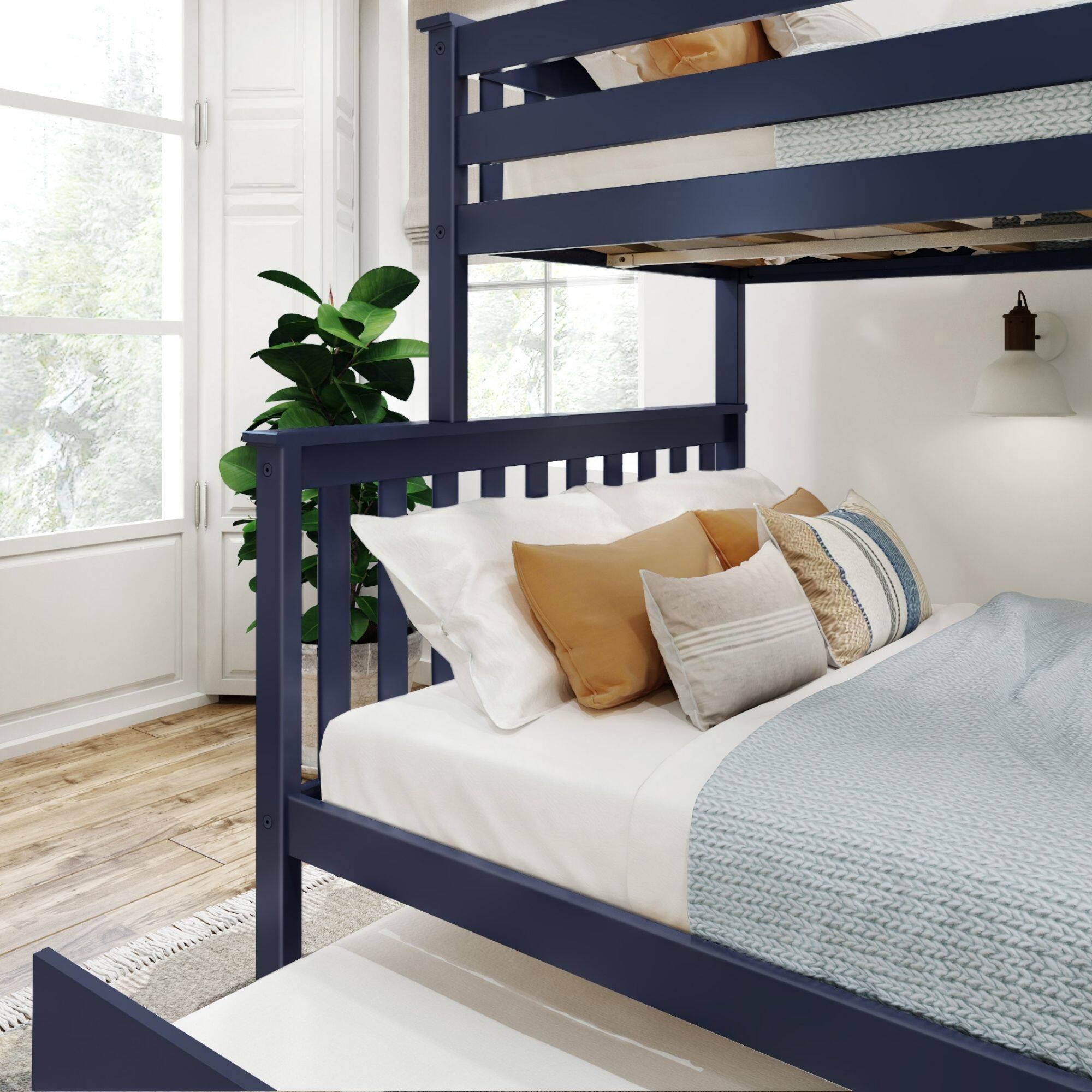 Alt View 1. Plank+Beam - Classic Twin over Full Bunk Bed Bed + Trundle, Blue - Blue.