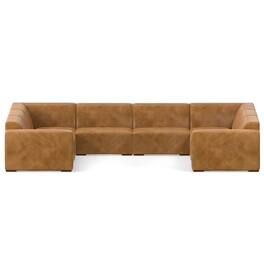 Simpli Home - Rex U-Shaped Modular Sectional Sofa in Genuine Leather - Sienna