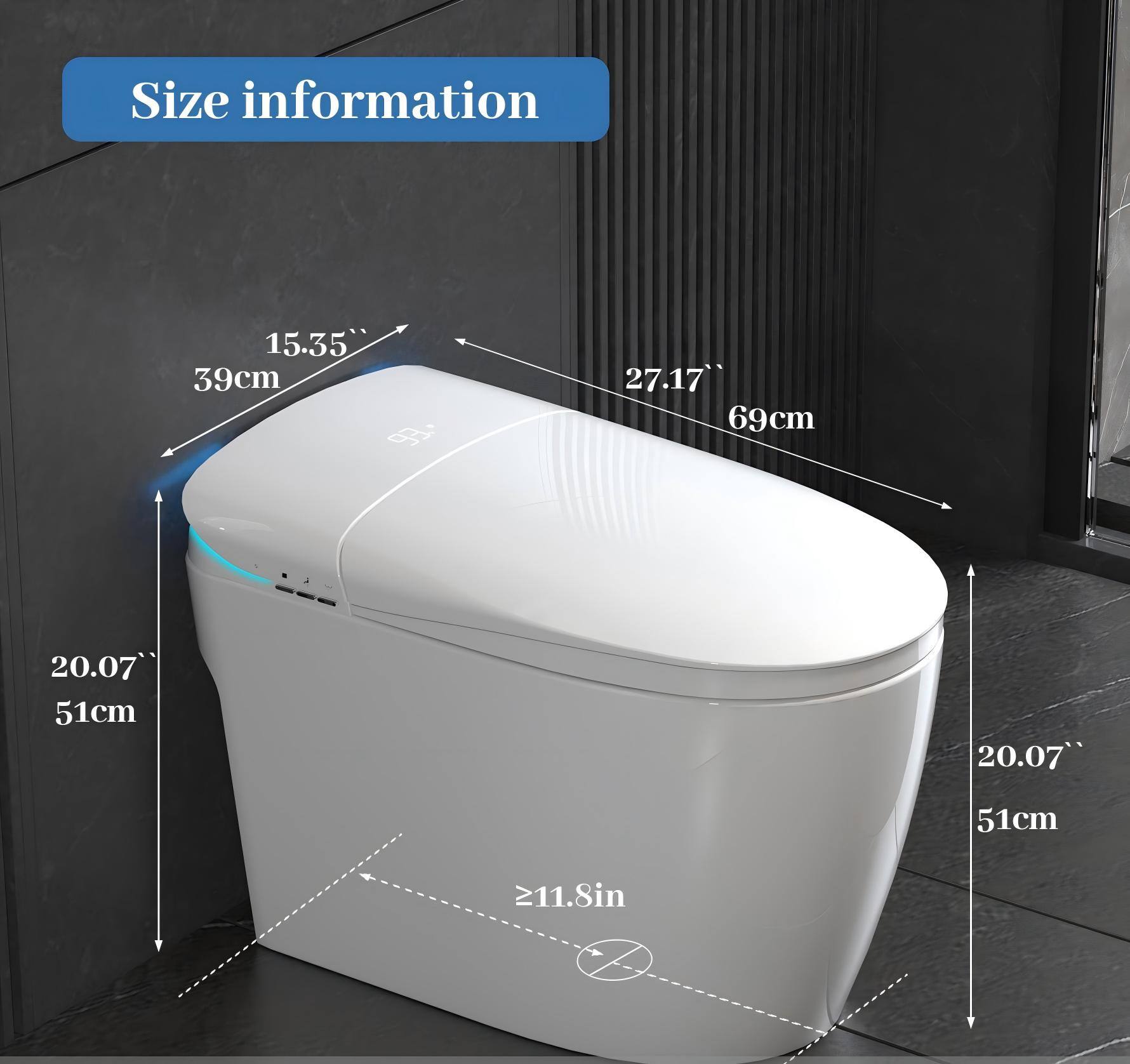 Size information

- 15.35" (39cm)
- 27.17" (69cm)
- 20.07" (51cm)
- 20.07" (51cm)
- ≥11.8in