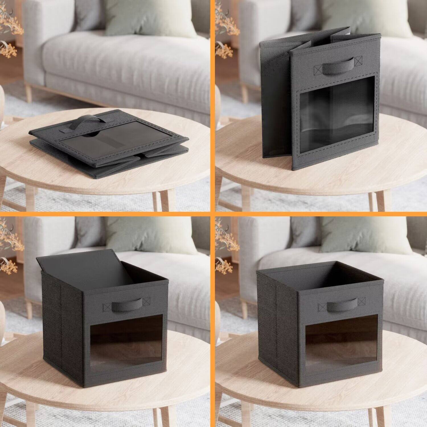 Alt View 2. Tooloton - 6-Pack Clear Window Fabric Storage Cubes, 11 Inch Foldable Organizer Bins for Home, Grey - Grey.