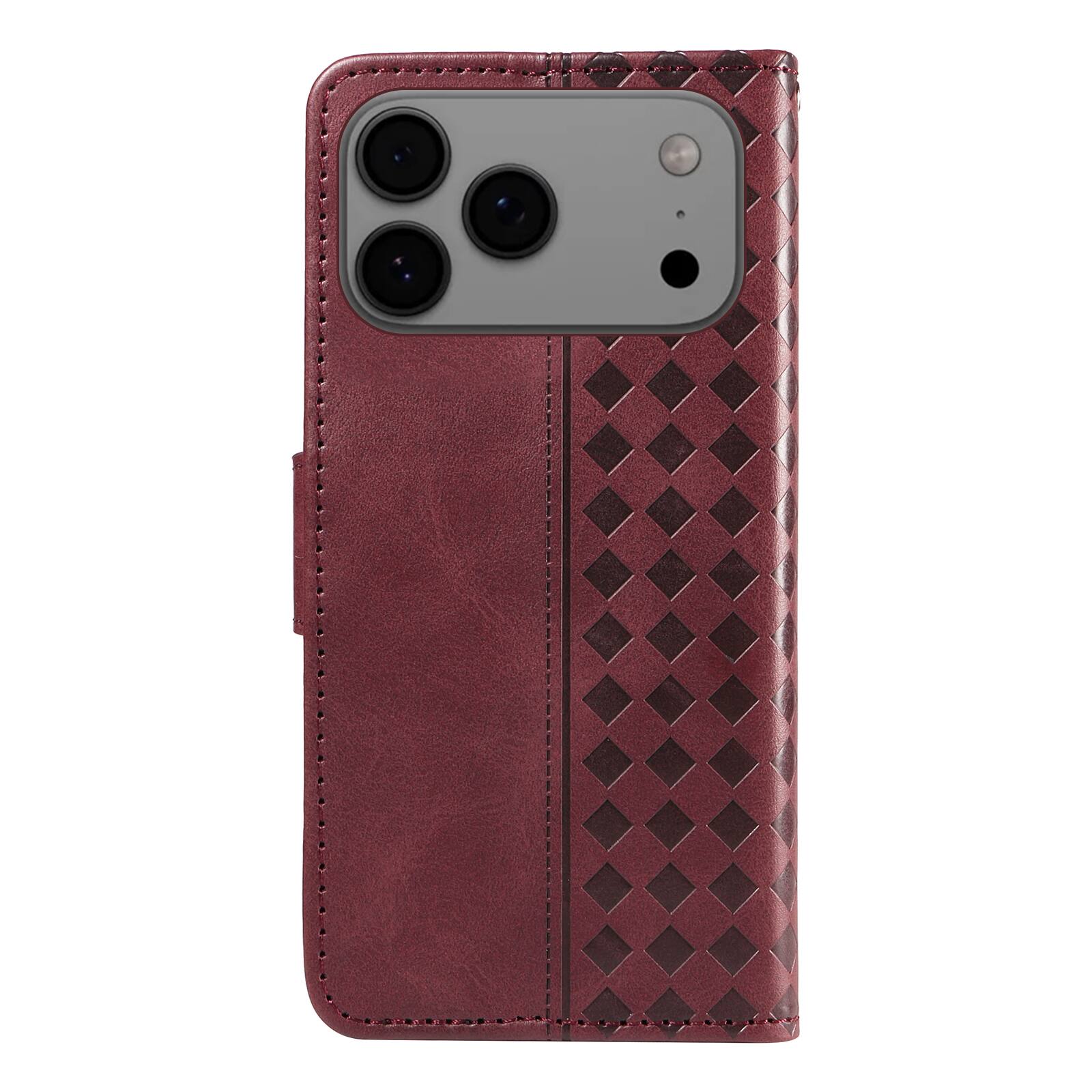 Alt View 3. Dteck - Magnetic Wallet Pocket Case For Apple iPhone 17 Pro, Shockproof Faux Leather Card Pocket Wrist Strap Cover - Red.