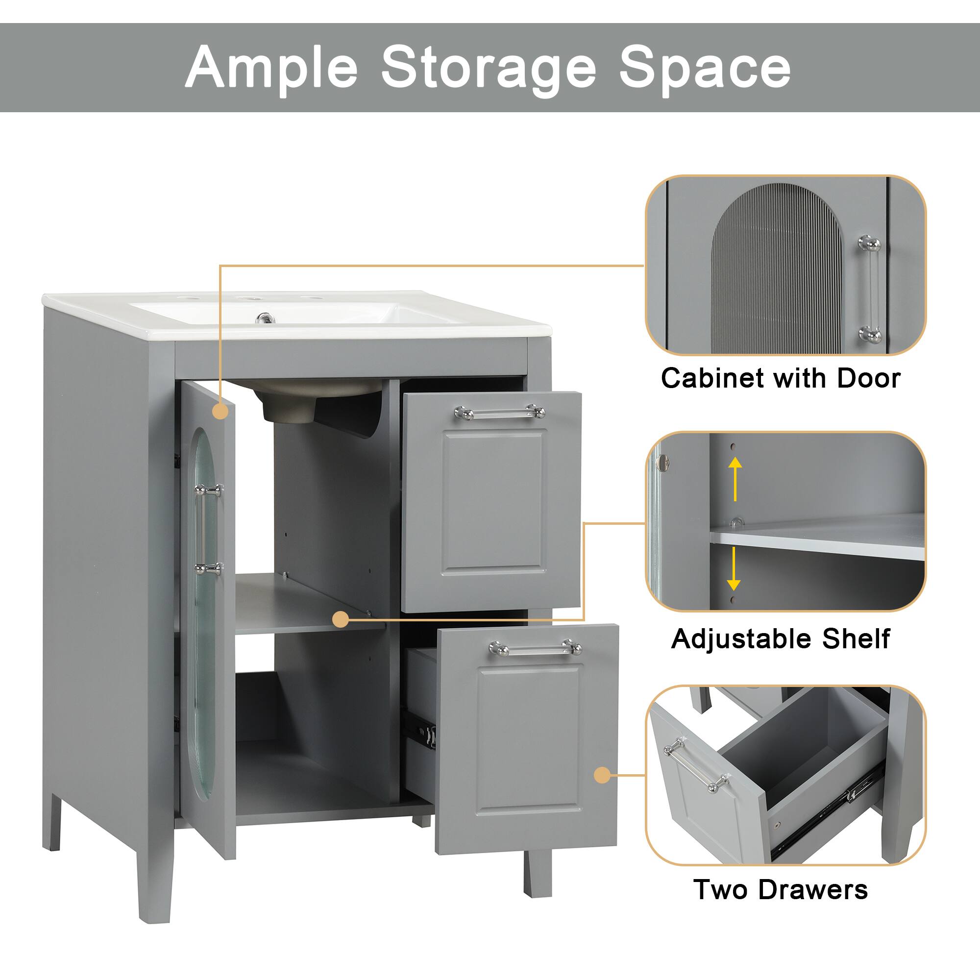Ample Storage Space

- Cabinet with Door
- Adjustable Shelf
- Two Drawers
