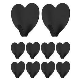 Unique Bargains - 10pcs Heart Shaped Wall Hooks, Metal Adhesive Towel Hook, Heavy Duty Sticky for Bathroom Kitchen Office Keys Coats - Black