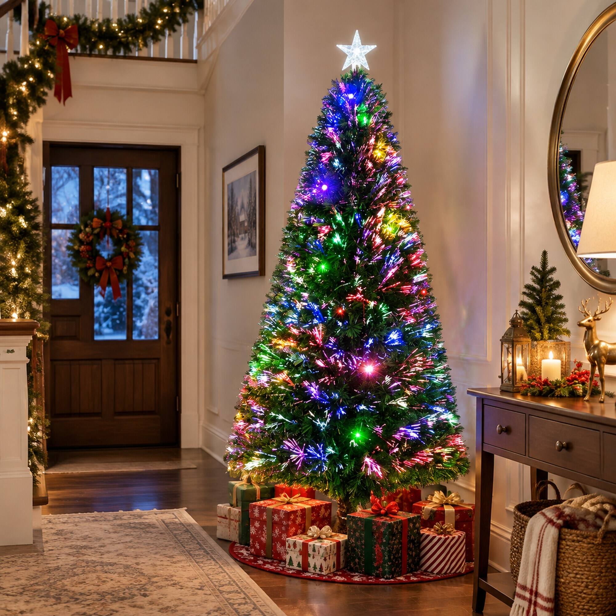 Alt View 1. RYHNUYNE - Pre-Lit Fir Artificial Christmas Tree With Warm LED Lights and Realistic Branches - Green.